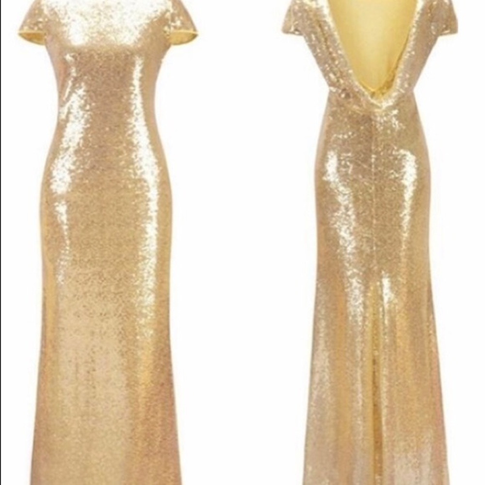 Gold Sequin V Back Prom Dress/Bridesmaid